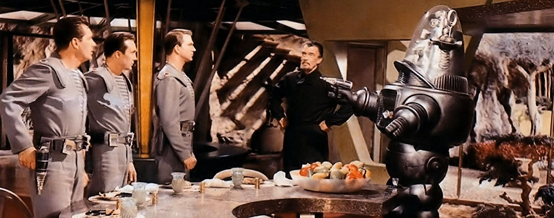 Leslie Nielsen,  Jack Kelly, Walter Pidgeon, Warren Stevens, Robby the Robot | "Forbidden Planet" (1956)