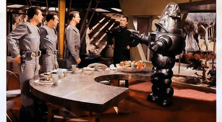Leslie Nielsen,  Jack Kelly, Walter Pidgeon, Warren Stevens, Robby the Robot | "Forbidden Planet" (1956)